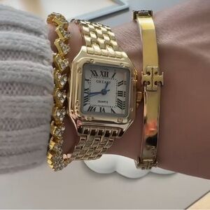 Panthere Classic Rectangle Stainless Steel Gold Watch